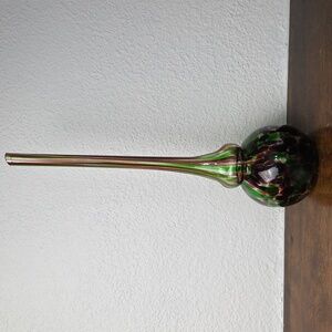 Vintage Murano Style Art Glass Blown Glass Bud Vase - Red and Green